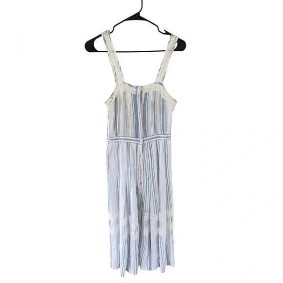 LoveShackFancy Blue & White Striped Lace-Trim Maxi Dress - Picture 7 of 8